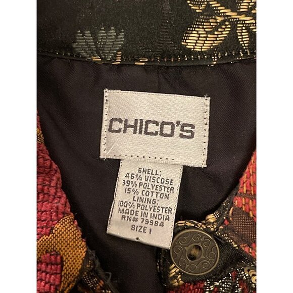 Chicos Patchwork Jacket Size 1 Multicolor Floral Tapestry Button Lined 46% VISCO - Picture 2 of 15